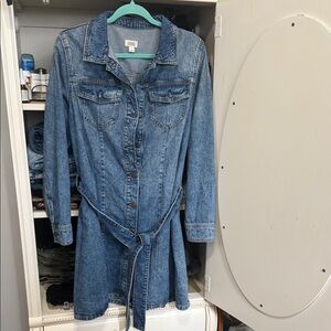 Blue Denim Belted Dress